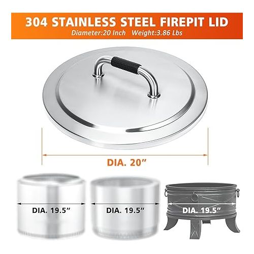 제네릭 Fire Pit Accessory for Solo Stove Bonfire 19.5 Inch Heat Deflector, Stove Lid with Heat Resistant Handle, 304 Stainless Steel Firepit Round Deflector & Lid Bundle for Outdoor Camping Smokers