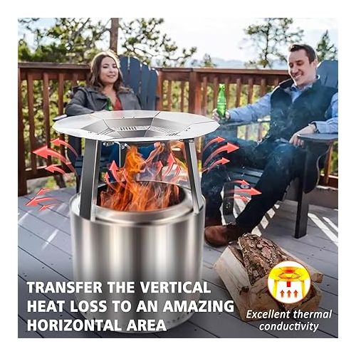 제네릭 Fire Pit Accessory for Solo Stove Bonfire 19.5 Inch Heat Deflector, Stove Lid with Heat Resistant Handle, 304 Stainless Steel Firepit Round Deflector & Lid Bundle for Outdoor Camping Smokers