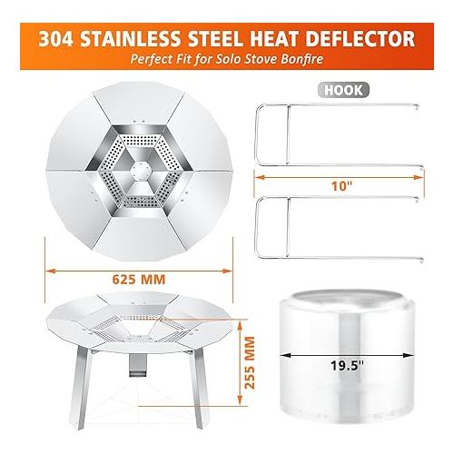 제네릭 Fire Pit Accessory for Solo Stove Bonfire 19.5 Inch Heat Deflector, Stove Lid with Heat Resistant Handle, 304 Stainless Steel Firepit Round Deflector & Lid Bundle for Outdoor Camping Smokers