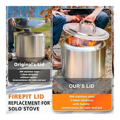 제네릭 Fire Pit Accessory for Solo Stove Bonfire 19.5 Inch Heat Deflector, Stove Lid with Heat Resistant Handle, 304 Stainless Steel Firepit Round Deflector & Lid Bundle for Outdoor Camping Smokers