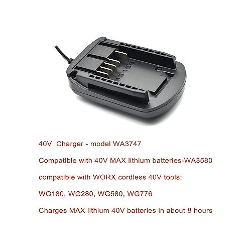 제네릭 WETOOLPLUS WA3747 40v MAX Lithium Ion Battery Charger for Worx WA3580 Battery