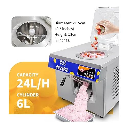 제네릭 6L/1.58LBS Commercial Hard Serve Ice Cream Machine With Keep Fresh, 1800W Gelato Maker Machine For Home, Table Top Ice Cream Machine, For Household, Coffee Shop, Dessert Shop