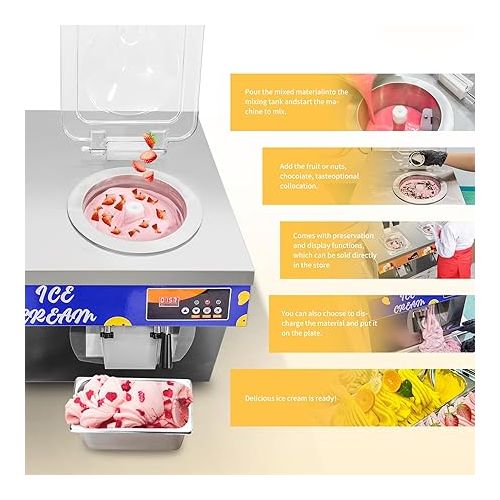 제네릭 6L/1.58LBS Commercial Hard Serve Ice Cream Machine With Keep Fresh, 1800W Gelato Maker Machine For Home, Table Top Ice Cream Machine, For Household, Coffee Shop, Dessert Shop