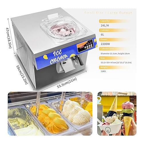 제네릭 6L/1.58LBS Commercial Hard Serve Ice Cream Machine With Keep Fresh, 1800W Gelato Maker Machine For Home, Table Top Ice Cream Machine, For Household, Coffee Shop, Dessert Shop