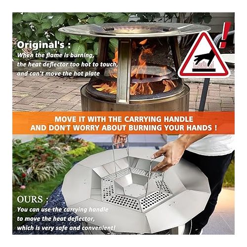 제네릭 Heat Deflector for Solo Stove Yukon Fire Pit, with 3 Legs and Carrying Handles, Captures Warmth and Magnifies The Heat Radius, 11'' H x 30'' Dia, 304 Stainless Steel