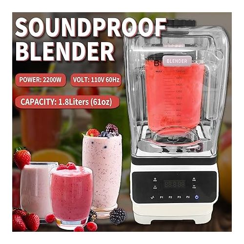 제네릭 Yovtekc Commercial Blender Smoothies, Blender for Kitchen with 1.8L(61oz) Plastic Jar, Countertop Blender with Sound Shield for Frozen Fruit Smoothies, High-speed Blender 2200W White