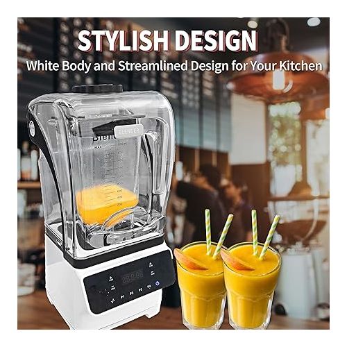 제네릭 Yovtekc Commercial Blender Smoothies, Blender for Kitchen with 1.8L(61oz) Plastic Jar, Countertop Blender with Sound Shield for Frozen Fruit Smoothies, High-speed Blender 2200W White