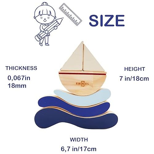 제네릭 Kids Wooden Toy in Natural Wood and Hand-Painted Balance Boat Montessori Educational Preschool Sensory Learning Cognitive Development Toys for Baby Toddler 18+ Months.