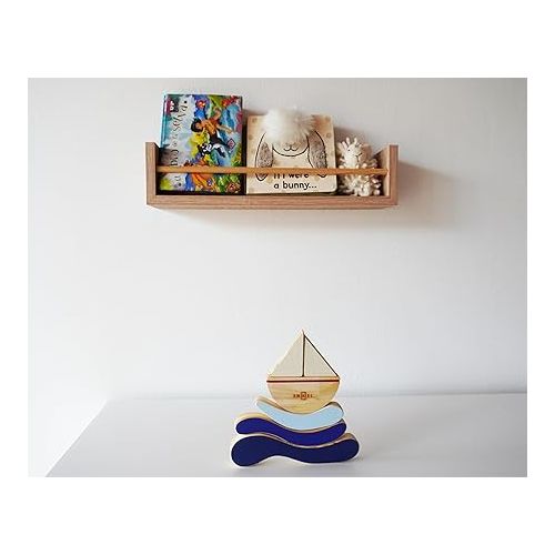 제네릭 Kids Wooden Toy in Natural Wood and Hand-Painted Balance Boat Montessori Educational Preschool Sensory Learning Cognitive Development Toys for Baby Toddler 18+ Months.