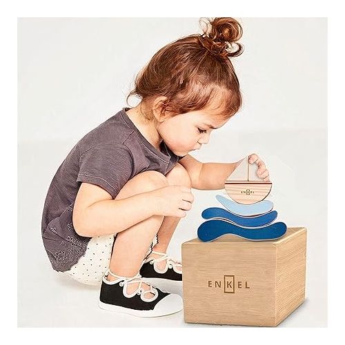 제네릭 Kids Wooden Toy in Natural Wood and Hand-Painted Balance Boat Montessori Educational Preschool Sensory Learning Cognitive Development Toys for Baby Toddler 18+ Months.