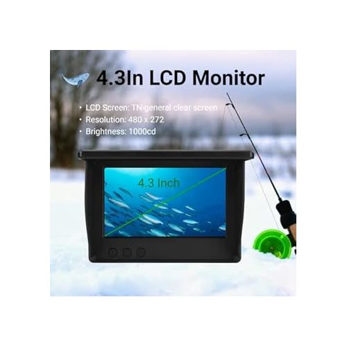 제네릭 Underwater Fishing Camera, 4.3 Inch HD Waterproof Ice Fishing Camera Professional Fish Finder with Monitor Holder for Ice Lake Sea Boat Fishing