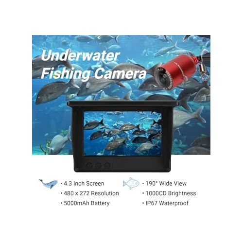 제네릭 Underwater Fishing Camera, 4.3 Inch HD Waterproof Ice Fishing Camera Professional Fish Finder with Monitor Holder for Ice Lake Sea Boat Fishing