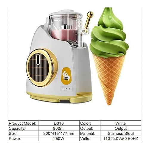 제네릭 Household 800ML Mini Fully Automatic Soft Ice Cream Machine, Single Flavor Desktop Soft Ice Cream Machine, Automatic Cleaning, Suitable For Family Gatherings, Restaurants, Cafes, Snack Bars White