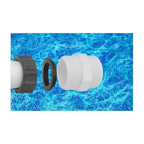 제네릭 Fits Intex & Coleman Pool Split Hose Fitting Connector, 1.5 Inch + 2 L Pool Hose Adapter Ring for Above Ground Pool Hoses and Filter Pumps, 2-Way Pool Split Hose Extender with 2 Washers (White 2 pack)