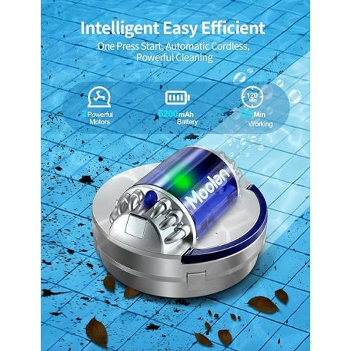 제네릭 Cordless Robotic Pool Cleaner, 120Mins Runtime, 5200mAh Battery, Self-Parking, Dual-Motor, Pool Vacuum for Above Ground Pool