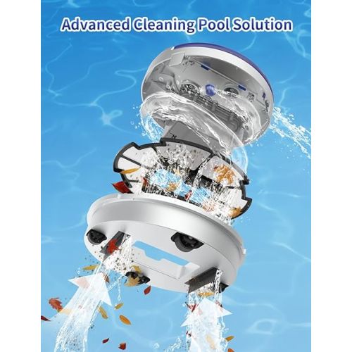 제네릭 Cordless Robotic Pool Cleaner, 120Mins Runtime, 5200mAh Battery, Self-Parking, Dual-Motor, Pool Vacuum for Above Ground Pool