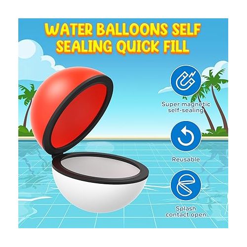 제네릭 6 Pcs Reusable Water Balloons Sets - Red White Water Balloons Quick Fill With Draining Bag - Summer Outdoor Activities beach toys Pool Party Toys for Kids