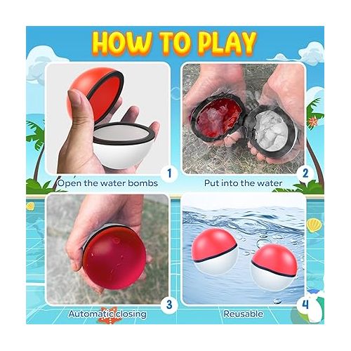 제네릭 6 Pcs Reusable Water Balloons Sets - Red White Water Balloons Quick Fill With Draining Bag - Summer Outdoor Activities beach toys Pool Party Toys for Kids