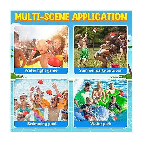 제네릭 6 Pcs Reusable Water Balloons Sets - Red White Water Balloons Quick Fill With Draining Bag - Summer Outdoor Activities beach toys Pool Party Toys for Kids