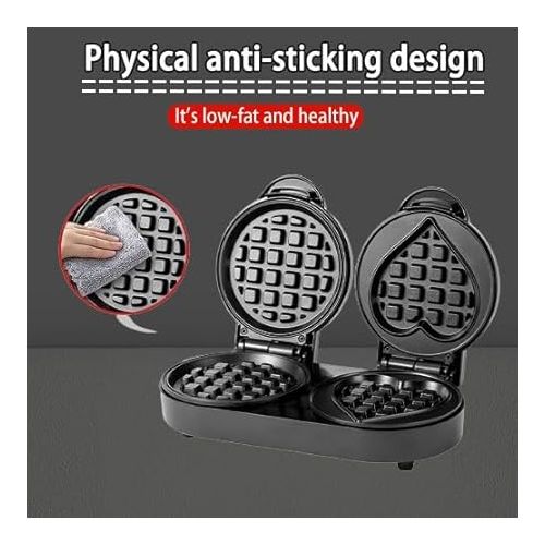 제네릭 Double Belgian Waffle Maker Heart Shape Waffle Maker Double Waffle Iron Mini Electric Waffles Electric Non Stick Waffle Maker Griddle for Families, Kids and Individuals Easy to Use and Clean