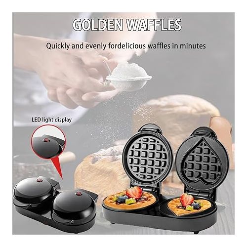 제네릭 Double Belgian Waffle Maker Heart Shape Waffle Maker Double Waffle Iron Mini Electric Waffles Electric Non Stick Waffle Maker Griddle for Families, Kids and Individuals Easy to Use and Clean