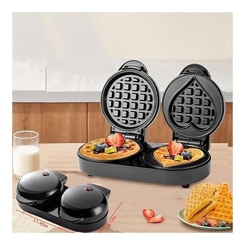 제네릭 Double Belgian Waffle Maker Heart Shape Waffle Maker Double Waffle Iron Mini Electric Waffles Electric Non Stick Waffle Maker Griddle for Families, Kids and Individuals Easy to Use and Clean