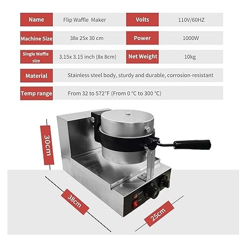 제네릭 Yovtekc Flip Waffle Maker with Removable Plates, Commercial Waffle Maker Machine, Flip Waffle Irons Non-stick Waffle Baking Machine 110V 1000W