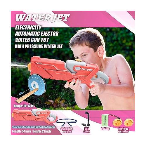 제네릭 Electric Water Blaster Toy, Motorized Water Squirt for Kids & Adults, One-Button Automatic Water Blaster 22FT, 180CC Capacity Squirt Outdoor Pool Water Game