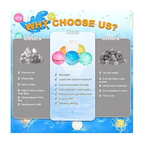 제네릭 Reusable Water Balloons，Refillable Silicone Water Balloons，Fun Water Fight Game，Summer Water Toys, Pool Beach Toys for Boys and Girls. (12 PC)