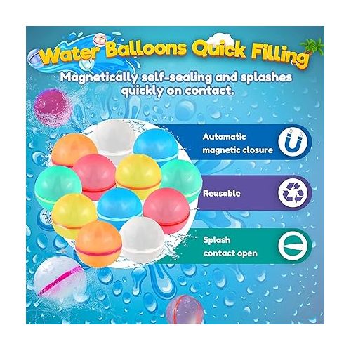 제네릭 Reusable Water Balloons，Refillable Silicone Water Balloons，Fun Water Fight Game，Summer Water Toys, Pool Beach Toys for Boys and Girls. (12 PC)