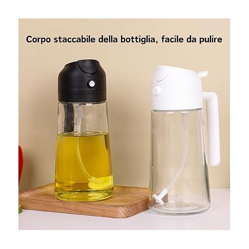 제네릭 2 in 1 Oil Dispenser and Oil Sprayer, Oil Sprayer for Cooking, Cooking Oil Dispenser Sprayer, 470ml Olive Oil Bottle,Oil Dispenser for Kitchen Spray, 16oz Glass Olive Oil Dispenser Bottle (black)