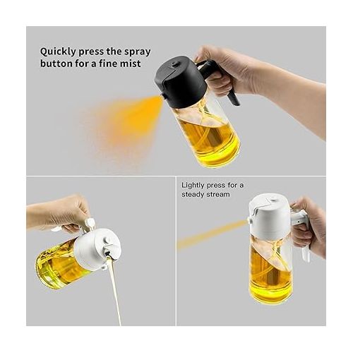 제네릭 2 in 1 Oil Dispenser and Oil Sprayer, Oil Sprayer for Cooking, Cooking Oil Dispenser Sprayer, 470ml Olive Oil Bottle,Oil Dispenser for Kitchen Spray, 16oz Glass Olive Oil Dispenser Bottle (black)