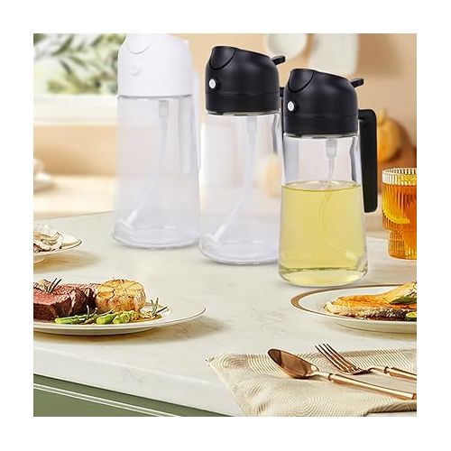 제네릭 2 in 1 Oil Dispenser and Oil Sprayer, Oil Sprayer for Cooking, Cooking Oil Dispenser Sprayer, 470ml Olive Oil Bottle,Oil Dispenser for Kitchen Spray, 16oz Glass Olive Oil Dispenser Bottle (black)