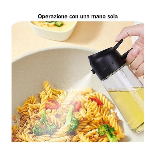 제네릭 2 in 1 Oil Dispenser and Oil Sprayer, Oil Sprayer for Cooking, Cooking Oil Dispenser Sprayer, 470ml Olive Oil Bottle,Oil Dispenser for Kitchen Spray, 16oz Glass Olive Oil Dispenser Bottle (black)