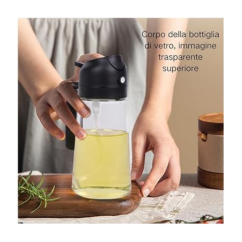 제네릭 2 in 1 Oil Dispenser and Oil Sprayer, Oil Sprayer for Cooking, Cooking Oil Dispenser Sprayer, 470ml Olive Oil Bottle,Oil Dispenser for Kitchen Spray, 16oz Glass Olive Oil Dispenser Bottle (black)