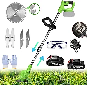 Weed Wacker Battery Operated, 21v 3 in 1 Weed Eater Cordless with 2 * 2.0ah Li-Ion Battery Powered & 3 Cutting Blade Types Edger Lawn Tool Extends from 35