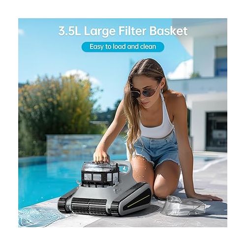 제네릭 Pool Vacuum for inground Pools: Cordless Robotic Pool Vacuum Cleaner 180W, 150 Mins Runtime, Wall Climbing, LED Indicator, Self-Parking - Ideal for Above Ground & Inground Pools Up to 2,000 sq. ft.