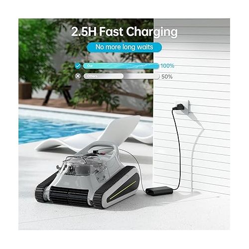 제네릭 Pool Vacuum for inground Pools: Cordless Robotic Pool Vacuum Cleaner 180W, 150 Mins Runtime, Wall Climbing, LED Indicator, Self-Parking - Ideal for Above Ground & Inground Pools Up to 2,000 sq. ft.