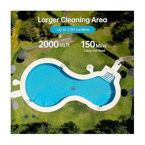 제네릭 Pool Vacuum for inground Pools: Cordless Robotic Pool Vacuum Cleaner 180W, 150 Mins Runtime, Wall Climbing, LED Indicator, Self-Parking - Ideal for Above Ground & Inground Pools Up to 2,000 sq. ft.