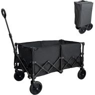 Collapsible Foldable Wagon Cart, Heavy Duty Folding Utility Beach Cart with Wheels, Portable Camping Wagon for Groceries, Garden, Sports, Shopping, Black