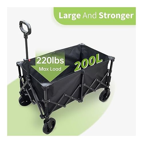 제네릭 Collapsible Foldable Wagon Cart, Heavy Duty Folding Utility Beach Cart with Wheels, Portable Camping Wagon for Groceries, Garden, Sports, Shopping, Black