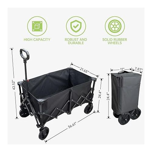 제네릭 Collapsible Foldable Wagon Cart, Heavy Duty Folding Utility Beach Cart with Wheels, Portable Camping Wagon for Groceries, Garden, Sports, Shopping, Black
