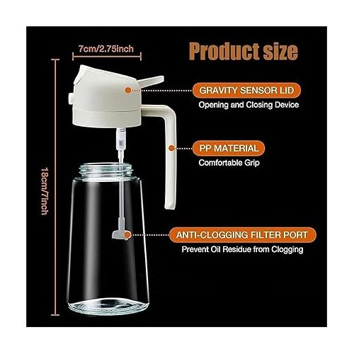 제네릭 Oilmaster Pro 2-in-1 Dispenser, 16oz 2 In 1 Oil Dispenser and Oil Sprayer, 2 in 1 Glass Olive Oil Dispenser for Kitchen Spray and Pour (White)