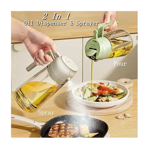 제네릭 Oilmaster Pro 2-in-1 Dispenser, 16oz 2 In 1 Oil Dispenser and Oil Sprayer, 2 in 1 Glass Olive Oil Dispenser for Kitchen Spray and Pour (White)