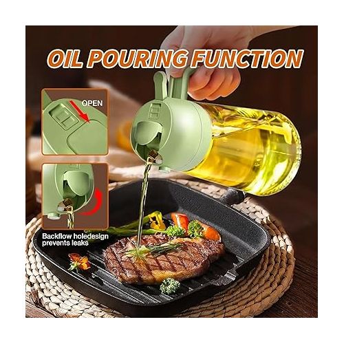 제네릭 Oilmaster Pro 2-in-1 Dispenser, 16oz 2 In 1 Oil Dispenser and Oil Sprayer, 2 in 1 Glass Olive Oil Dispenser for Kitchen Spray and Pour (White)