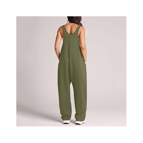 제네릭 Jumpsuits for Women Casual Summer Wide Leg Linen Jumpsuit Romper Wide Leg Jumpsuits Rompers 2024 Vacation Beach Outfits