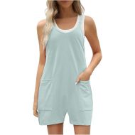Womens Rompers Casual Sleeveless Romper Loose Overalls Jumpers with Pockets 2024 Summer Clothes