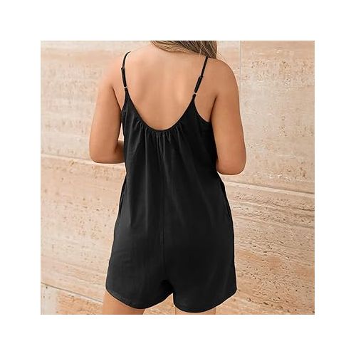 제네릭 Women's Romper Sleeveless Romper Loose Jumpsuits Bibs Shortalls Jumpsuit Rompers with Pockets