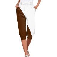 Capri Pants Women Waisted Cropped Pants Casual Drawstring Hiking Jogger Pants Straight Wide Leg Plus Size Lounge Capris