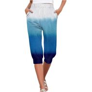 Capri Pants for Women Lounge Pants Wide Leg Elastic Waist Cropped Trouser Wide Leg Trousers Cropped Pants with Pockets